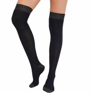 Free People Wildest Dreams Tall Over The Knee Socks Soft Metallic Navy 1SFM NWT